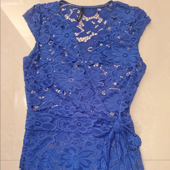 Cobalt Blue Long Mermaid Lace Dress - Picture 4 of 4